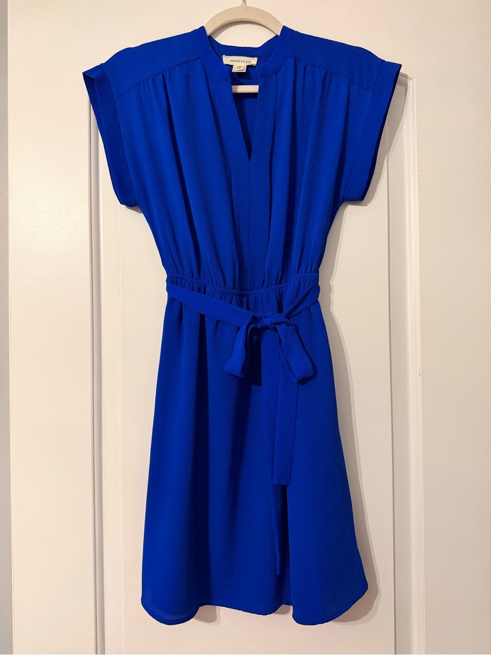 Monteau Electric Blue Split-Neck Blouse